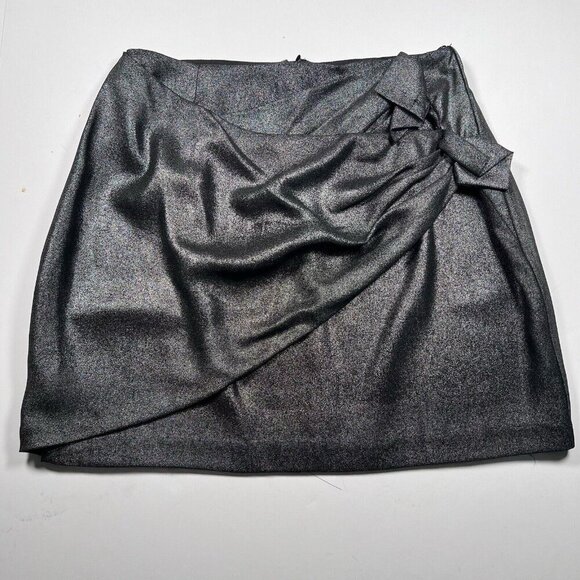 Lenon Dresses & Skirts - Lenon Women’s Size S Charcoal Metallic Mini Skirt Faux Wrap Front Zipper Closure